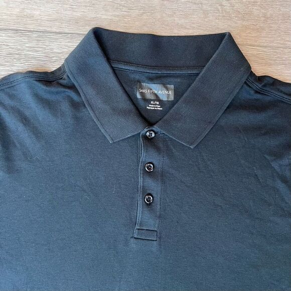 Saks‎ Fifth Avenue Black Pima Cotton 3-Button Short Sleeve Polo Size XL - Picture 2 of 4
